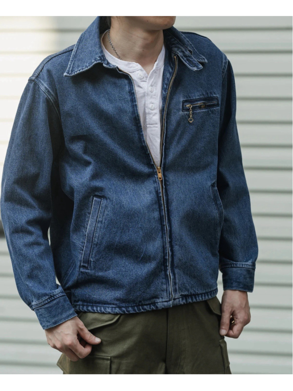 1970s Stonewashed Zip Up Denim Work Jacket Non Stock L USA SHIP